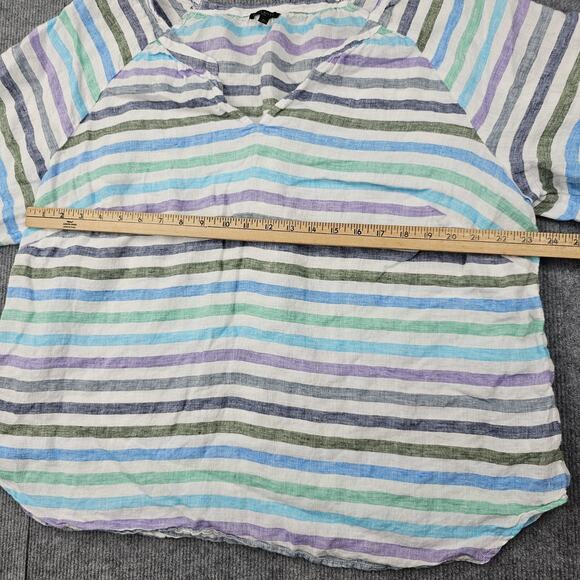 Talbots Shirt Womens 2X Multicolor Stripe Linen Coastal Colorful Beach Preppy - Picture 4 of 6